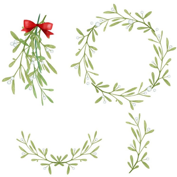 Weihnachtskranz Misteln Aquarell Grün ClipArt