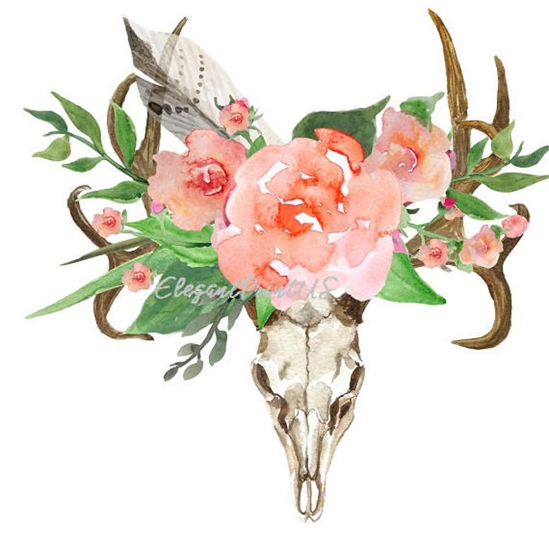 Deer Clipart Bohemian Art Boho Deer Deer Skull With Etsy Ireland