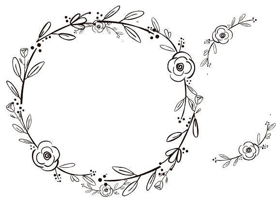 Black Clipart Black Flowers Handdrawn Wreath Clipart | Etsy