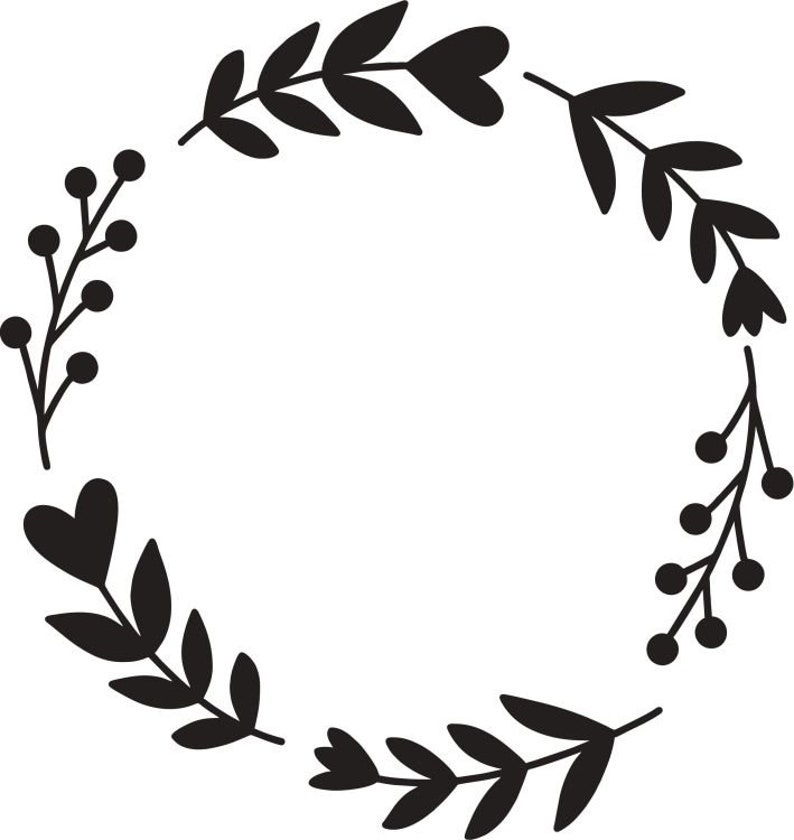 Wreath SVG Leaves Heart Black Silhouette Botanical Frame ...