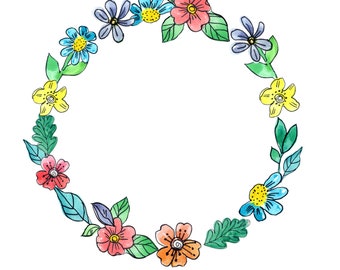 Bright Wreath Watercolor Floral Clipart Round Floral Frame