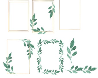 Greenery Gold Clip Art Leafy Frame Foliage Gold Rectangle Watercolor Greenery