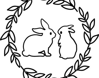 Bunny Clipart Wreath SVG PNG Outline Graphics Hare Clipart Bunny Wreath Laurel Wreath