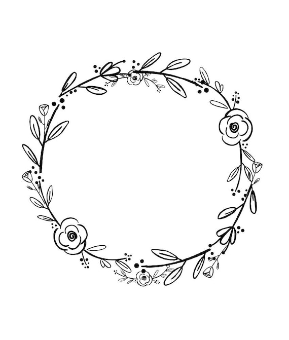 Download Black Clipart Black Flowers Handdrawn Wreath Clipart Etsy