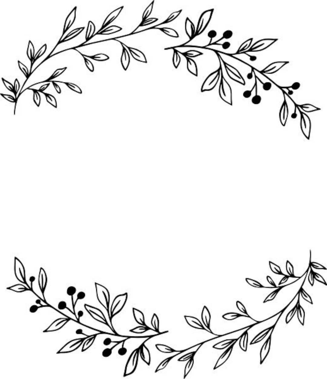 Black Outline Wreath Branch Berry Clip Art Round Open Wreath Christmas