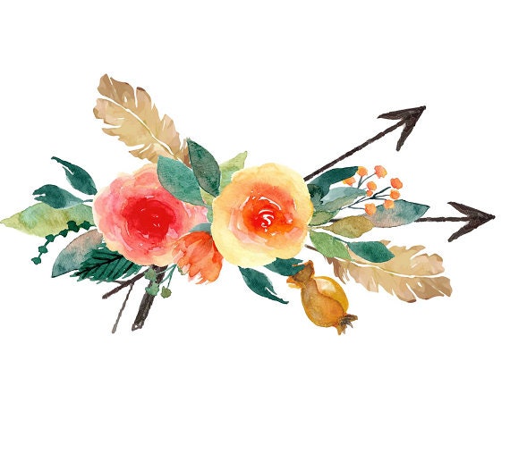 Bohemian Clipart Watercolor Clipart Watercolor Bouquet | Etsy