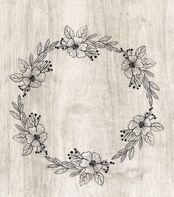 Blumenkranz schwarz weiß Umriss geschnitten Dateien Vektor Kranz Logo Hochzeit SVG PNG Runde Kranz