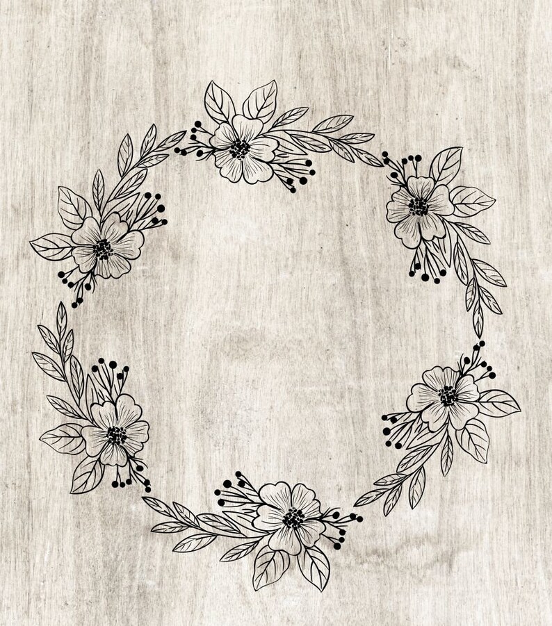 Floral Wreath Black White Outline Cut Files Vector Wreath Logo - Etsy