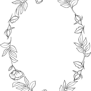Black Clipart Black Flowers Handdrawn Wreath Clipart Minimalist Wreath Rustic Wreath Oval Frame