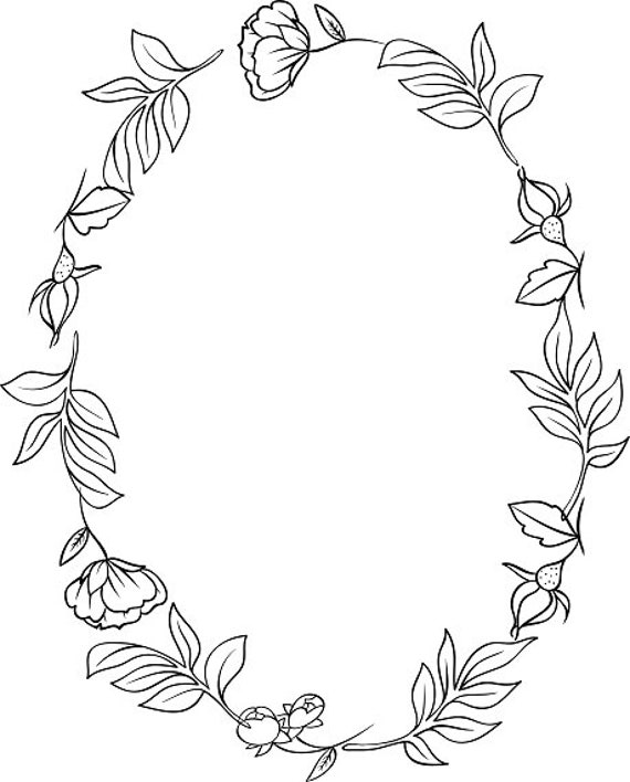 Clipart Schwarz Blumen Handgezeichneten Kranz Clipart Etsy