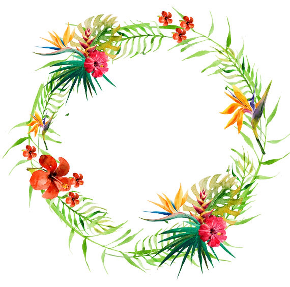 Tropical Wreath Tropical Clipart Tropical Flowers Tropical - Etsy