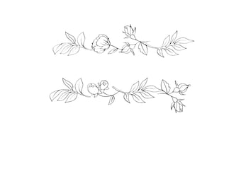 ClipArt nero nero contorno floreale fiori e foglie