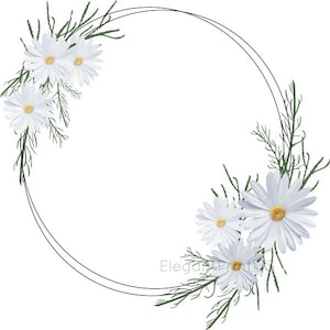 Daisy White Floral Wreath Botanical Wreath Black Frame Rustic Clip Art Daisy Logo