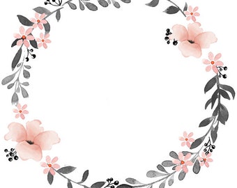 Gray Pink Clipart Watercolor Wreath Watercolor Clipart Minimalist Wreath