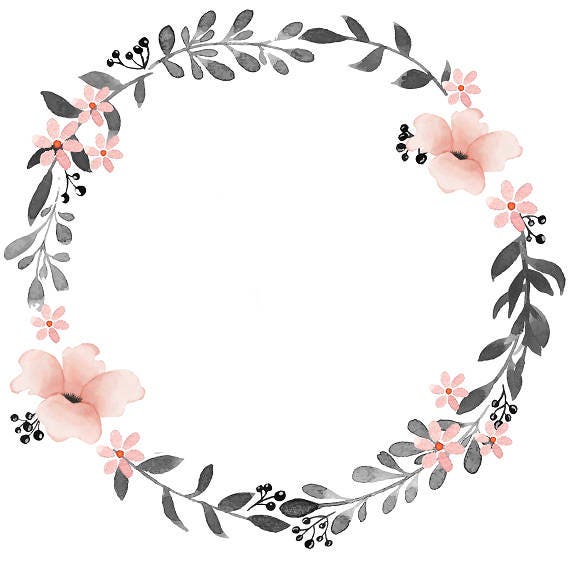 Gray Pink Clipart Watercolor Wreath Watercolor Clipart | Etsy