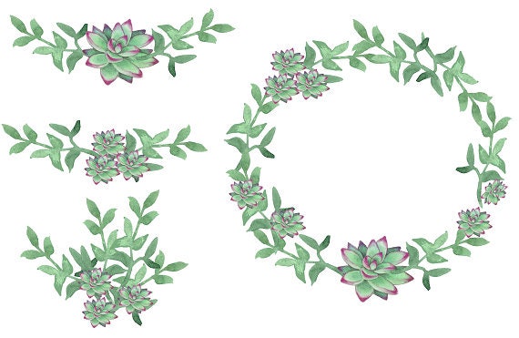 Download Succulent Wreath Succulent Bouquet Greenery Clipart Watercolor Etsy