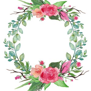 Pink Blush Floral Wreath Watercolor Frame Floral Foliage Clipart