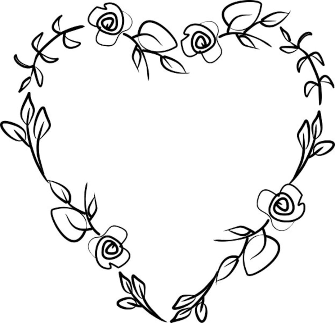 Black Floral Clipart Leafy Wreath Minimalist Wreath Heart - Etsy