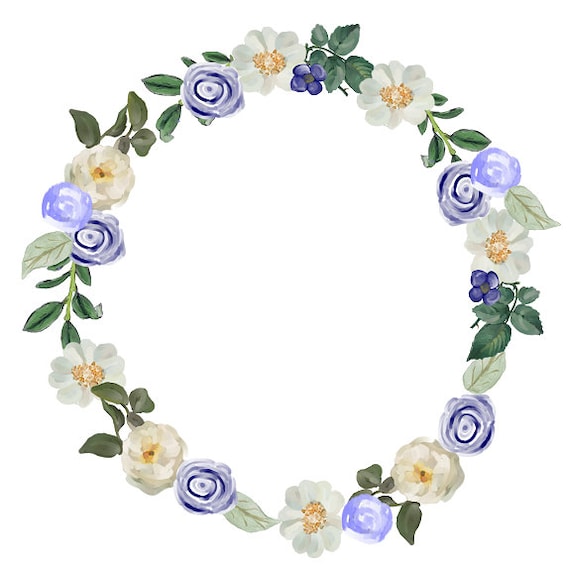 Blue White Flowers Floral Wreath White Blue Roses Clipart Etsy Blue White Flowers Floral Wreath White Blue Roses Clipart Etsy