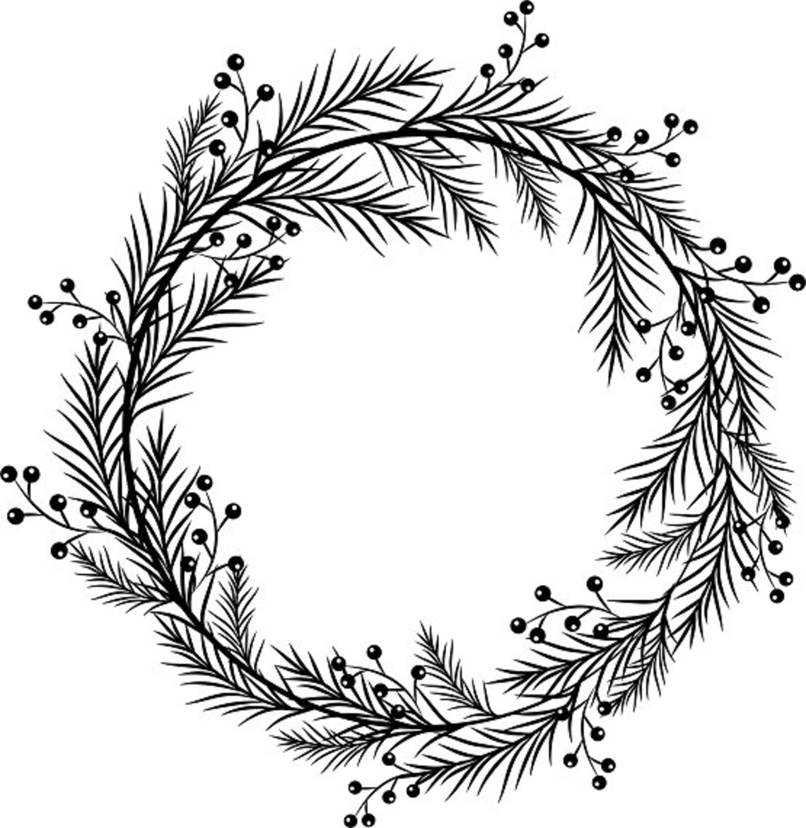 Black Wreath Printable Wreath Berry Clipart Christmas Frame Pine Branch ...