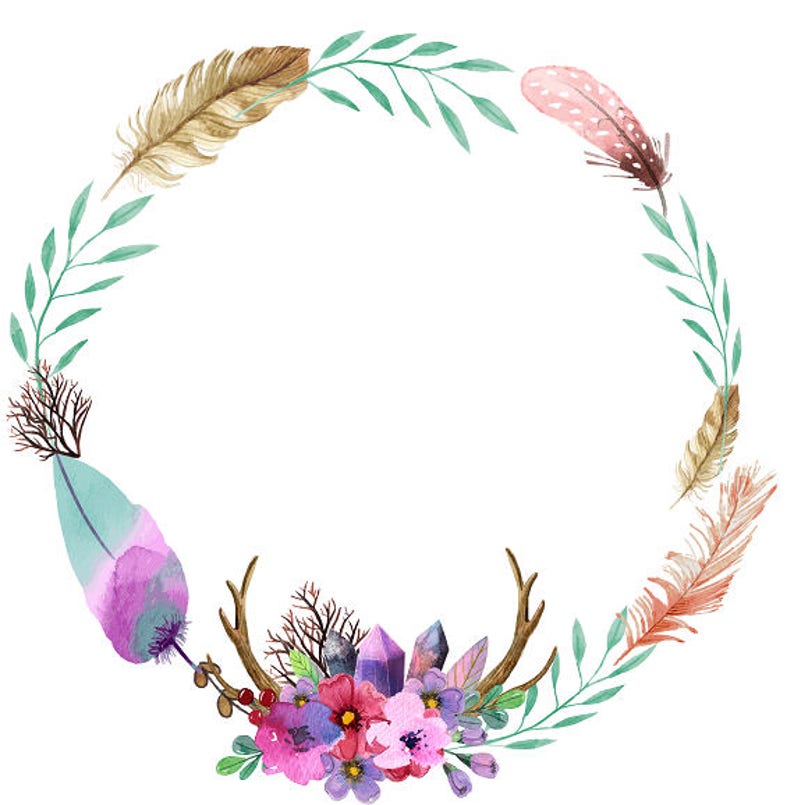 Bohemian Clipart Watercolor Clipart Watercolor Wreath Feathers and ...