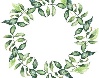 Green Leaves Lemon Leaf  Watercolor Wreath Minimalist Wreath