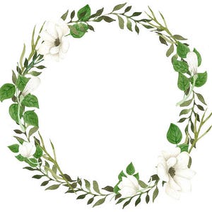 Weiße Blumen Kranz Aquarell Anemone Grün Clip Art Hochzeit Baby Dusche Taufe Einladung