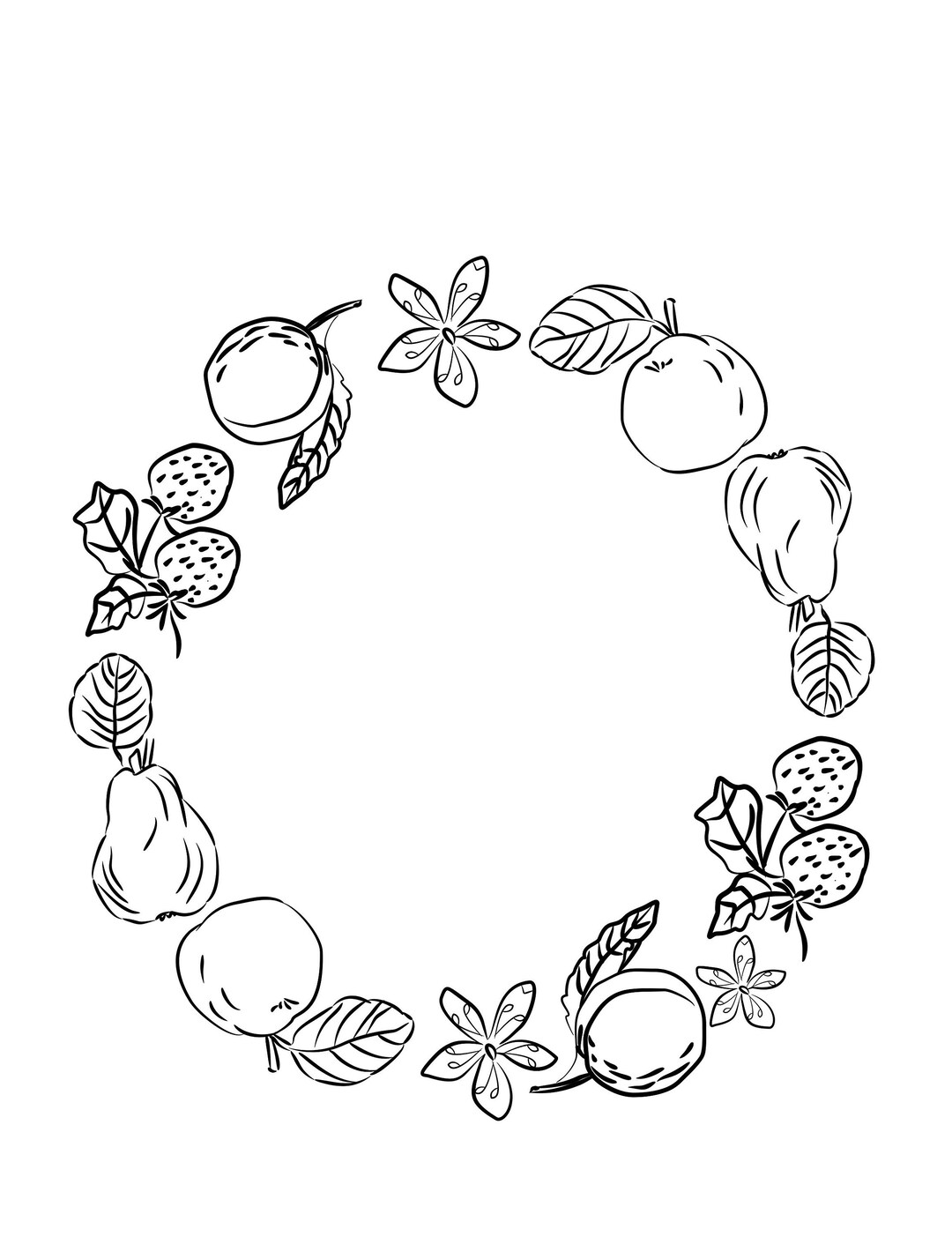 Fruit SVG Fruit Wreath Clipart Outline Fruit Calligraphy Minimalist Art