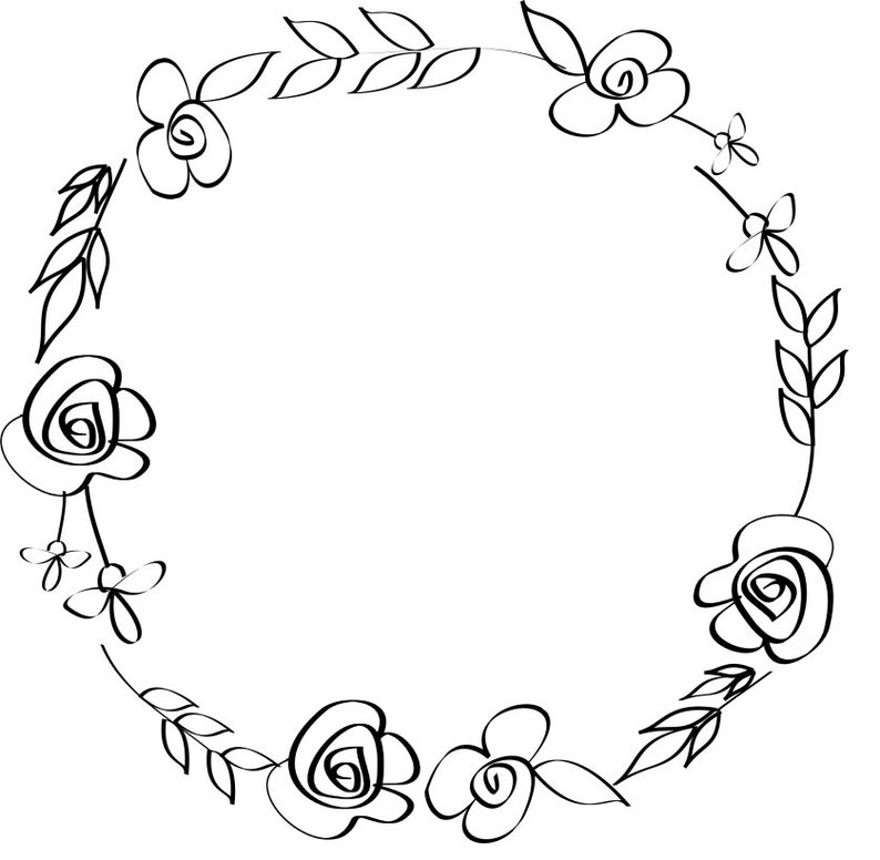 Black Botanical Line Art Round Wreath Black Floral Clip Art - Etsy