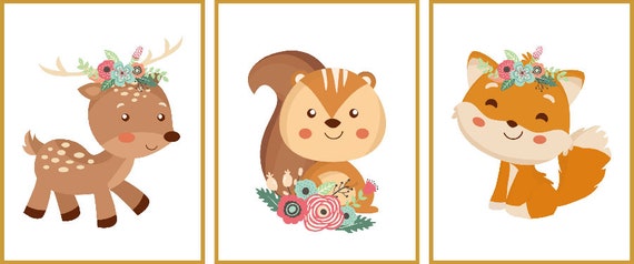 Woodland Print Set Baby Animal Poster