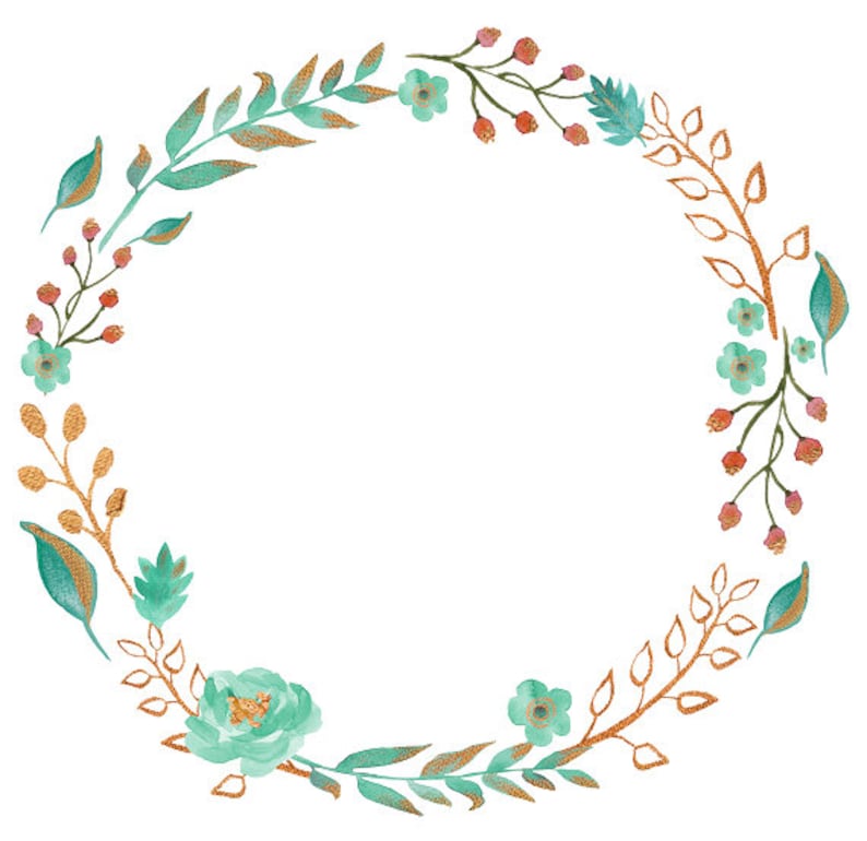 Gold and Mint Wreath Turquoise Wreath Mint Gold Leaves Clipart | Etsy