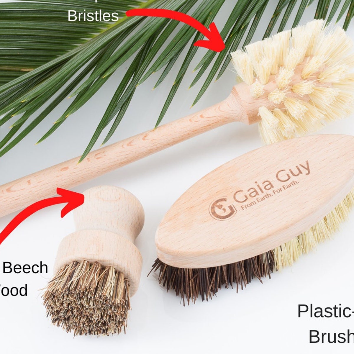 Zero Waste Brush PACK (Multifunctional) Wood Handle Kitchen Brush, Long Bottle Brush, Veggie Scrubber (Biodegradable, Plastic-Free & Vegan)