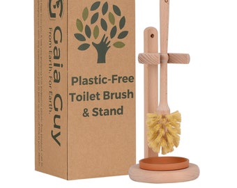 Plastic-Free Wood Toilet Brush with Plant-Based Bristles and Wooden Stand | Zero Waste Bathroom | Compostable and Biodegradable|