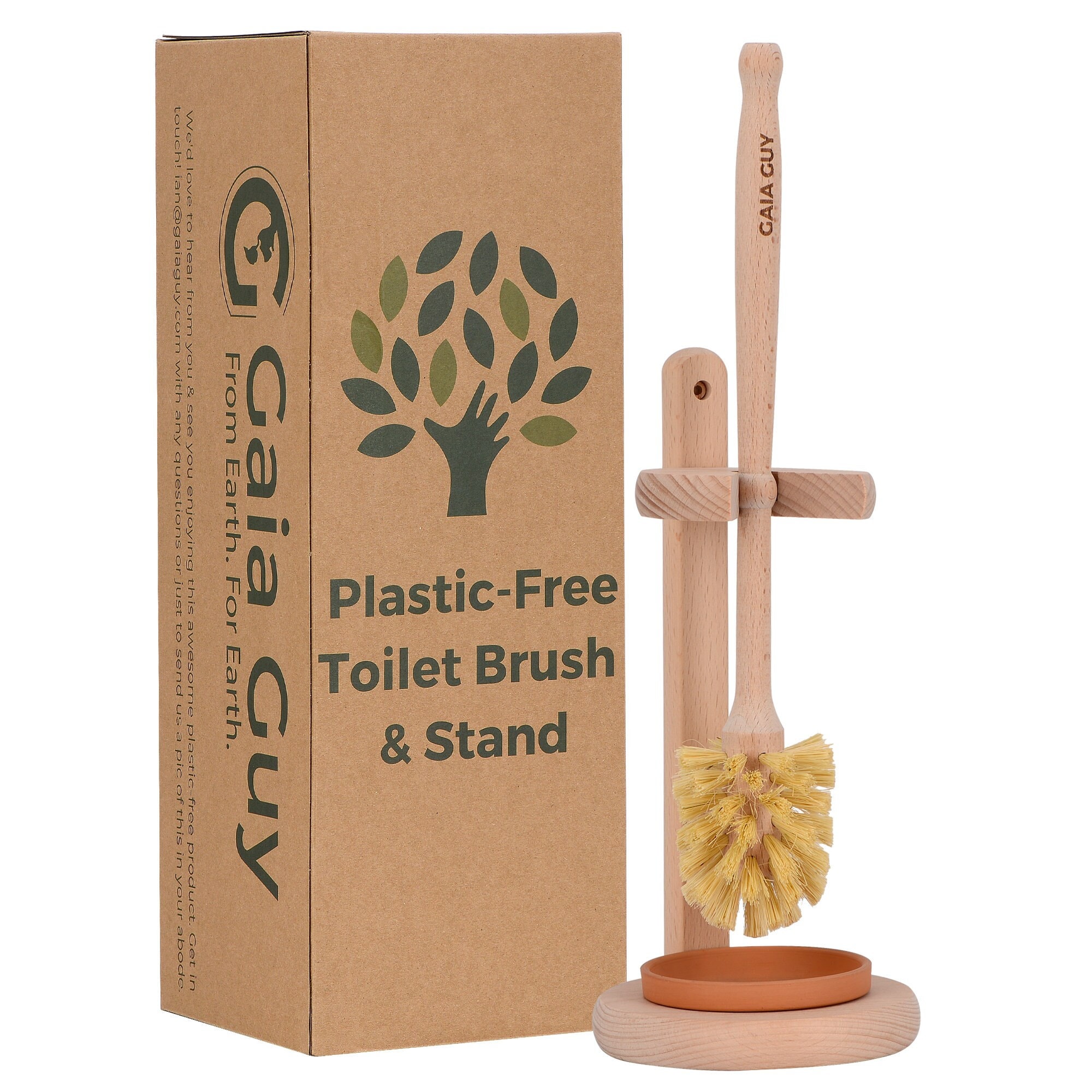 Scopino WC Ecologico In Legno Di Faggio Con Setole In Tampico E Vassoio In Ceramica, Naccterra - 2