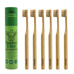 Natural Bristle Bamboo Toothbrushes - Totally Plastic-Free - Horsehair Bristles Toothbrush or Boar Hair Bristles Toothbrush - 6-Pack!