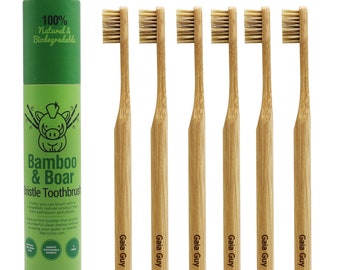 Natural Bristle Bamboo Toothbrushes - Totally Plastic-Free - Horsehair Bristles Toothbrush or Boar Hair Bristles Toothbrush - 6-Pack!