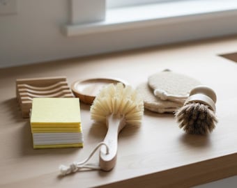 Eco-Friendly Kitchen Cleaning Set | Zero Waste Dish Brushes & Natural Sponges | Plastic-Free, Compostable Dish Tools | Sustainable Home Gift
