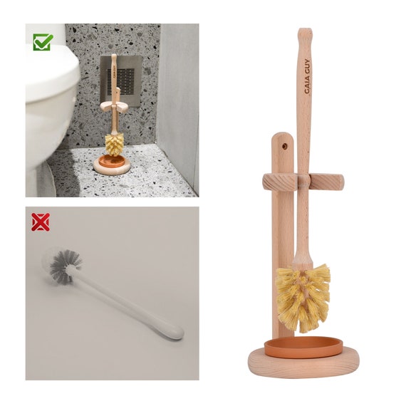Scopino Per WC Ecologico Naccterra Con Setole In Tampico E Manico In Legno Di Faggio, Vassoio In Ceramica Incluso