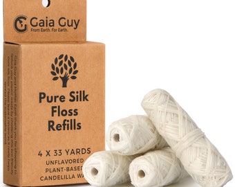 Silk Dental Floss Refill | Unflavored Natural Silk | 4 spools x 33yds