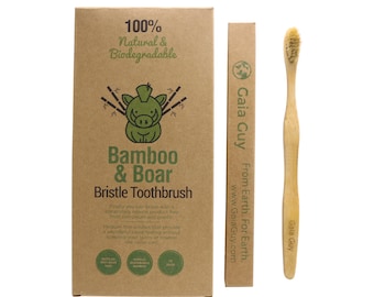 Boar Bristle Bamboo Toothbrush - Totally Biodegradable No Nylon Natural Toothbrushes - Zero Waste Plastic-Free 12-Pack