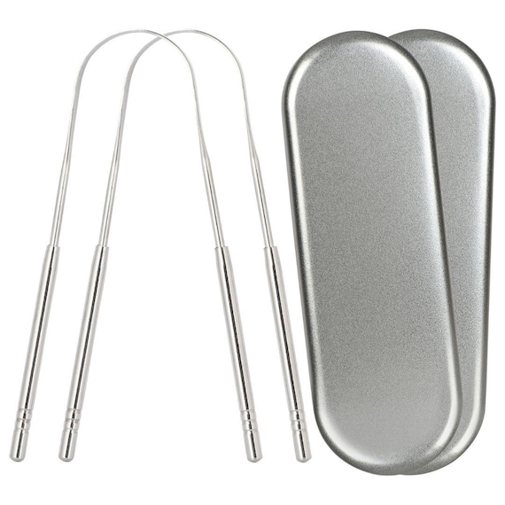 Stainless Steel Tongue Scraper (2 Pack) with Travel Case – Eco-Friendly Oral Hygiene Tool for Bad Breath, Fresh Breath, Detox & Self-Care