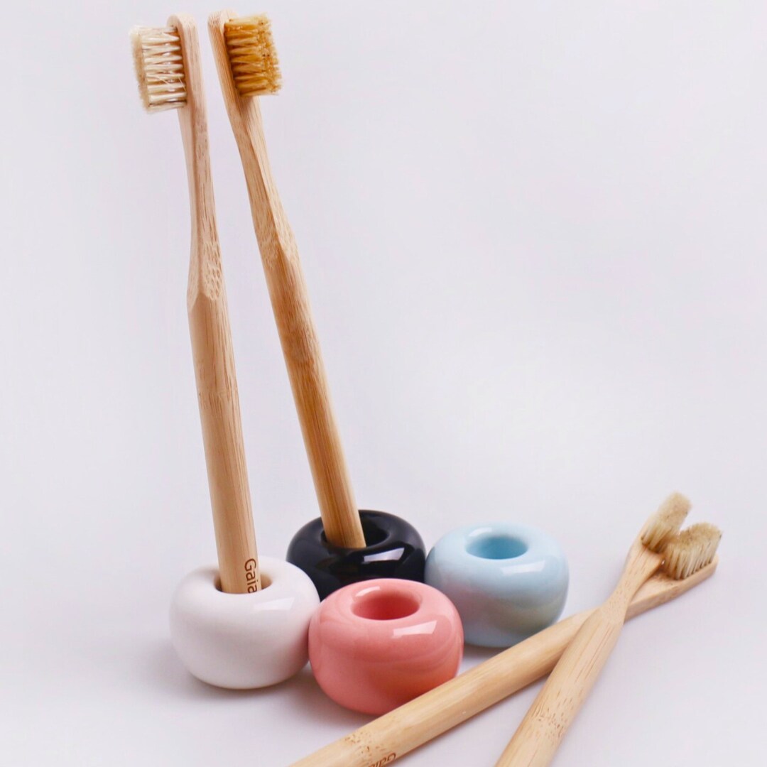 Gaia Guy Ceramic Toothbrush Holder - Plastic-free Toothbrush Stand (2 ...