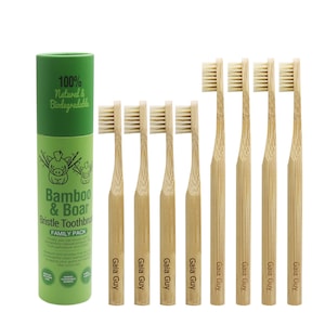 Zero Waste Bamboo Toothbrush Family Pack - 4 Adult & 4 Kid Bamboo Boar Bristle Toothbrushes | Compostable | Plastic Free