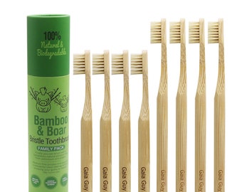 Zero Waste Bamboo Toothbrush Family Pack - 4 Adult & 4 Kid Bamboo Boar Bristle Toothbrushes | Compostable | Plastic Free