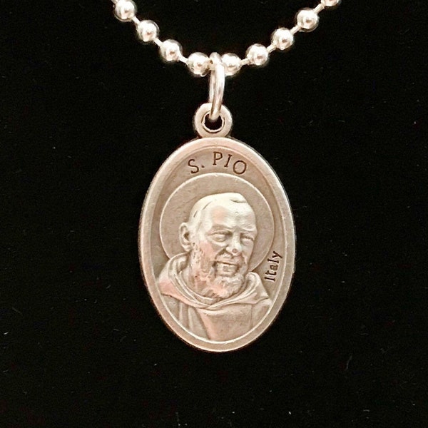 St Pio Medal - Silver Padre Pio Necklace, Quality Italian Medal