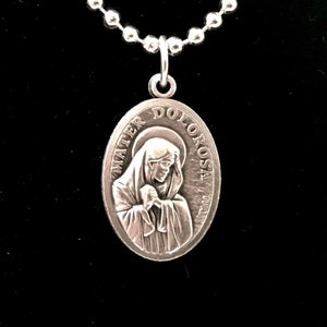 Our Lady of Sorrows Medal Necklace - Sorrowful Mother Medal with Jesus on Reverse, Medalla de Nuestra Senora de los Dolores, Mater Dolorosa