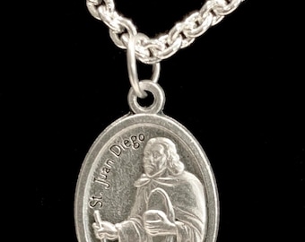 Saint Juan Diego Medaille: Versilberte St. Juan Halskette an der Kette