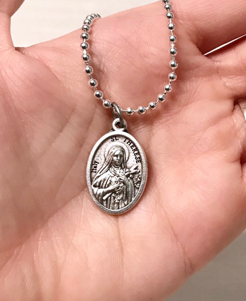 St Therese Medal Silver Necklace - Etsy