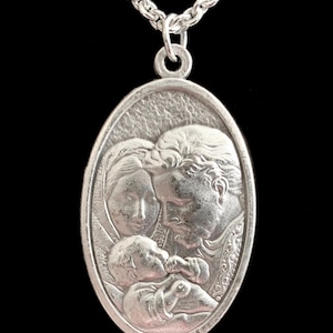 Grote ketting heilige familie-medaille en heilige geest-medaille - geboorteketting, geboortemedaille, duifketting, perfect kerstcadeau