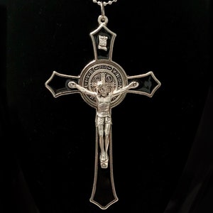 Large Enameled Black St Benedict Crucifix - Wall Crucifix or Large Crucifix Necklace